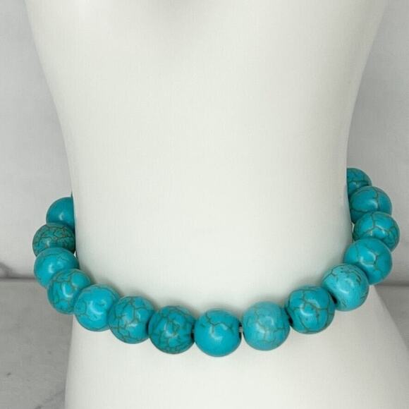 Faux Turquoise Bubble Beaded Stretch Bracelet - Picture 7 of 8